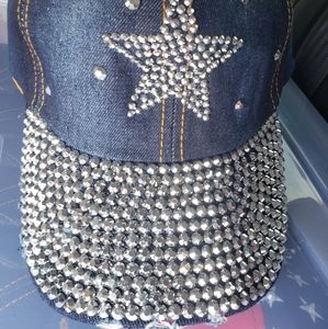 New adjustable jean rhinestone star baseball cap